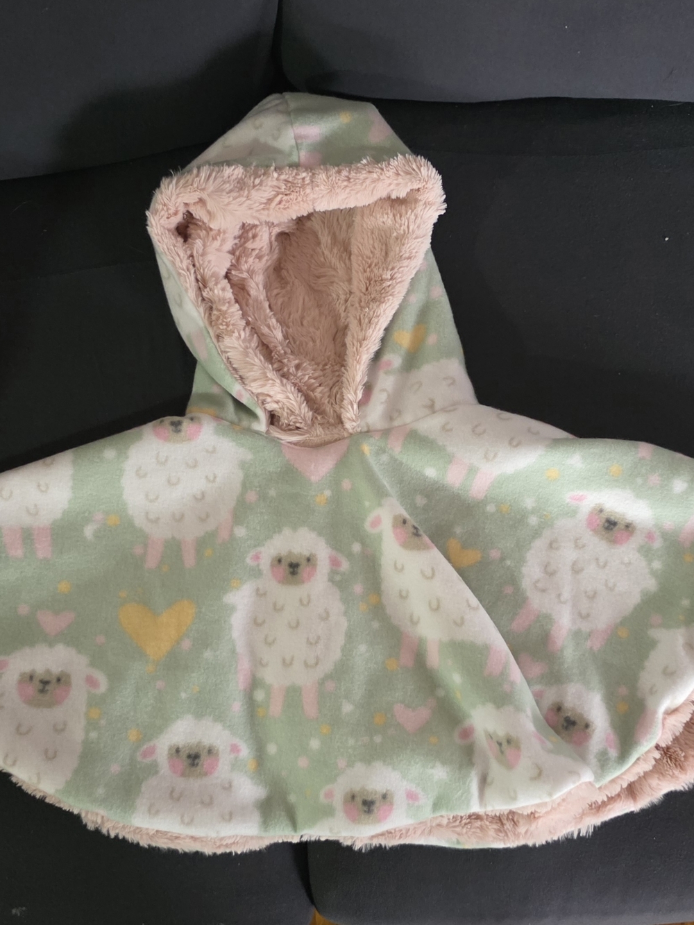 Baby Green & Pink Sheep Print Hooded Car seat Cape